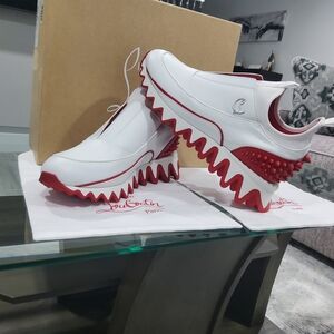 Christian Louboutin White and Red Sneakers